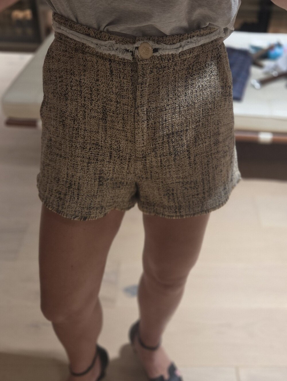 Women's Tan Tweed Shorts SANDRO